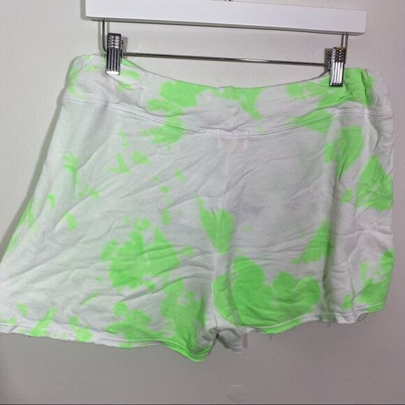 ANTHROPOLOGIE Sundry White and Neon Green Cotton Athletic Sweatshorts - Picture 5 of 7